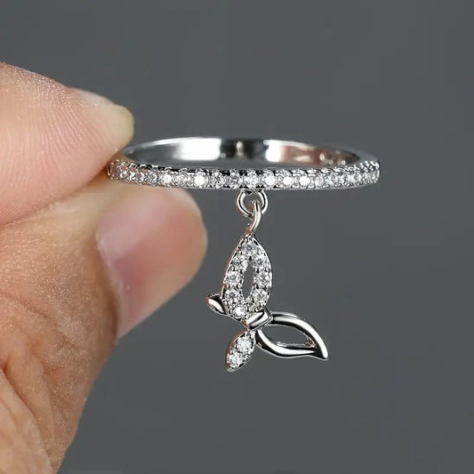 Chic Little Butterfly Finger Ring Lady Novel Fashion Jewelry for Engagement Brilliant Zirconia Accessories for Wedding