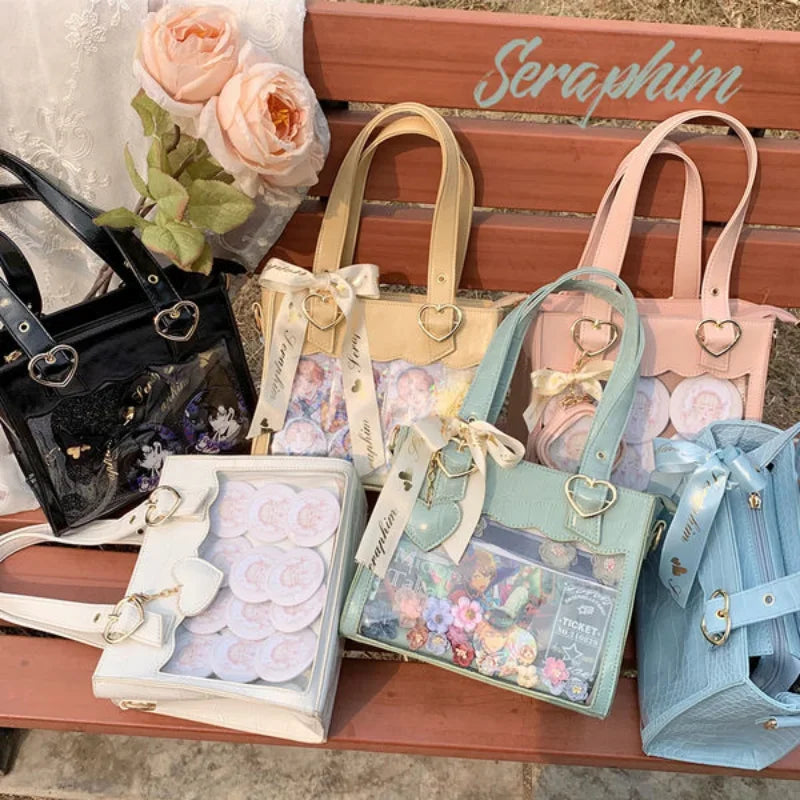 Kawaii Ita Bags Female Fashion Japanese Style Harajuku Lolita Ribbon Crossbody Shoulder Bags PU Small Heart Bolso Mujer - EUFASHIONBAGS