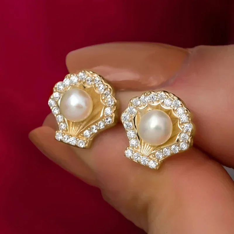 Shell Shaped Imitation Pearl Stud Earrings Unique Design New Earrings for Women Daily Wear Party Exquisite Ear Jewelry - EUFASHIONBAGS