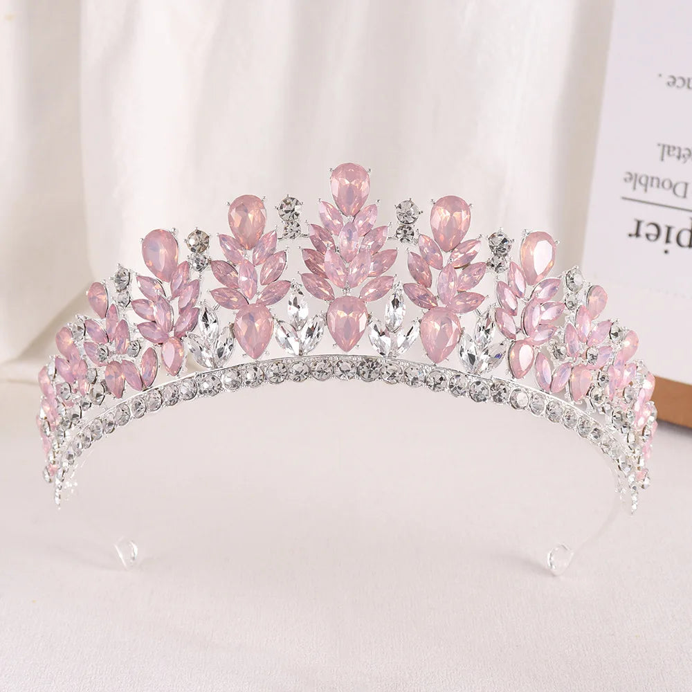 Baroque Retro Forest Wine Red Crystal Diadem Leaf Tiaras Royal Queen Bridal Crown Luxury Wedding Dress Hair Costume Accessories - EUFASHIONBAGS