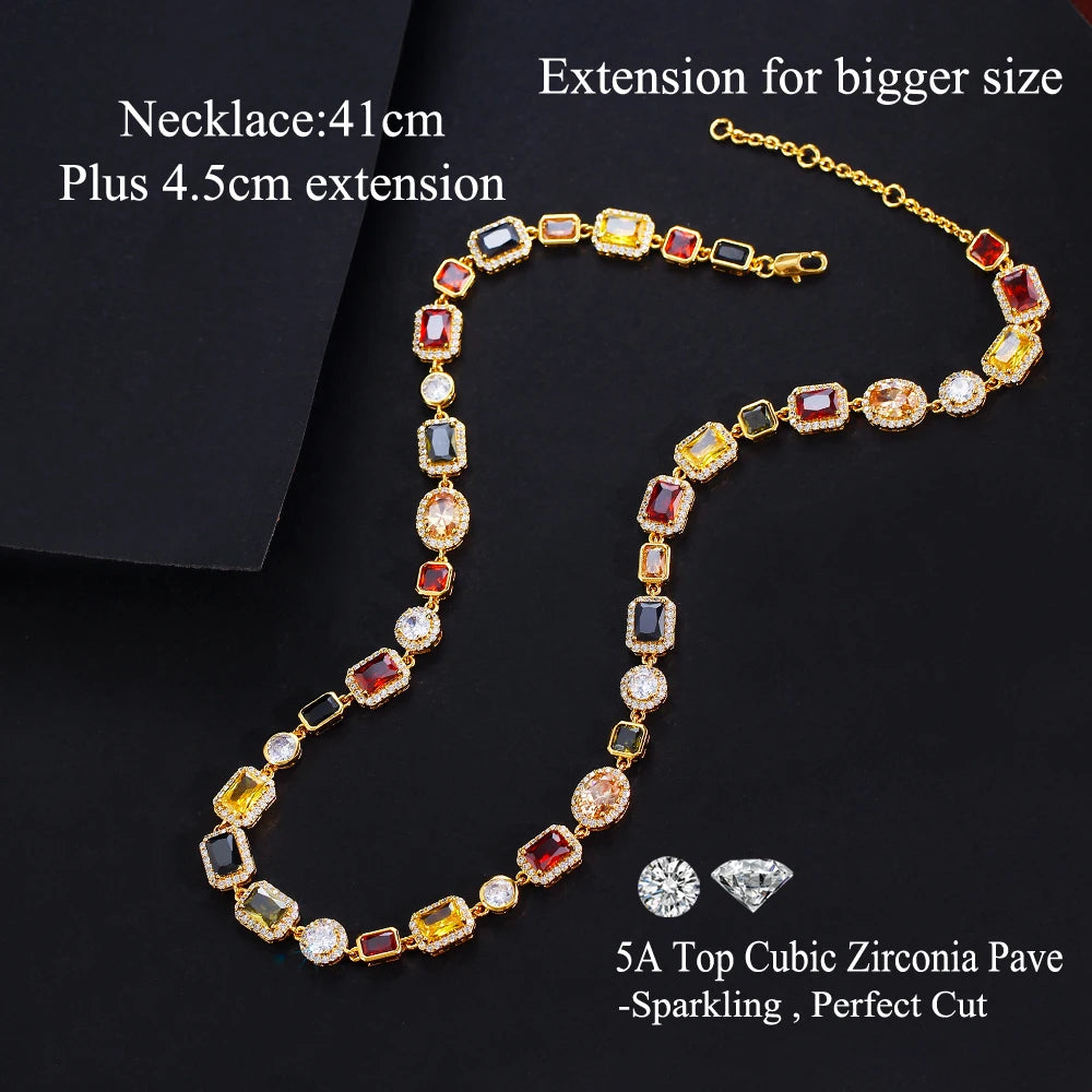 Vibrant Multi Color Cubic Zirconia Irregular Chain Necklace for Women Daily Party Engagement Jewelry Accessory - EUFASHIONBAGS