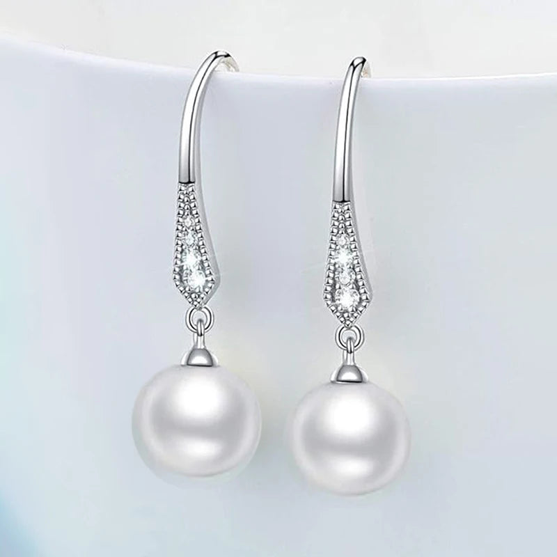 Temperament Drop Earings Women Graceful Simulated Pearl Pendant Jewelry for Engagement Bridal Wedding Accessories