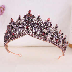 Baroque Antique Bronze Purple Crystal Beads Tiaras Crown Headwear For Women Wedding Party Princess Bridal Queen Hair Accessories