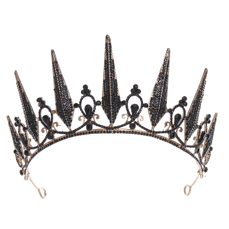 Baroque Vintage Black Crystal Rhinestone Crowns Bride Queen Princess Wedding Hair Accessories Elegant Tiara Diadem Women Jewelry - EUFASHIONBAGS