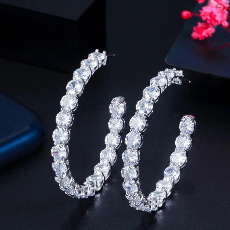 Luxury Full Round Cubic Zircon Big Hoop Earrings for Women Silver Color/Gold Color Modern Fashion Circle Earrings - EUFASHIONBAGS