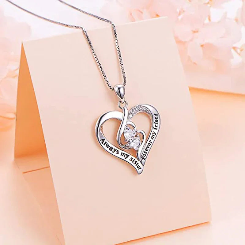 Heart Pendant Necklace for Women Shiny Box Chain Sister Friendship Accessories Sweet Versatile Neck Jewelry Hot - EUFASHIONBAGS