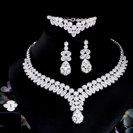 UAE Luxury Bling Heavy CZ Stone Paved 4pcs Saudi Arabia Bridal Party Jewelry Sets for Wedding Banquet Accessory - EUFASHIONBAGS