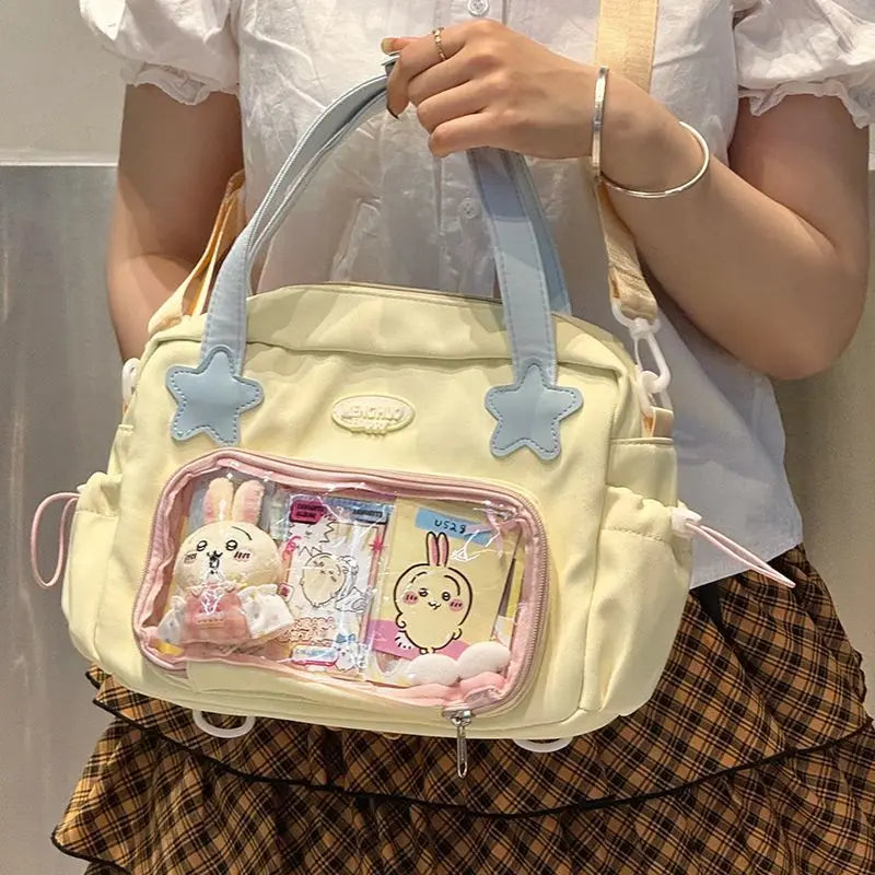 Kawaii Women Ita Bags New Fashion Casual Nylon Patchwork Crossbody Shoulder Bags Daily Students DIY Badge Backpacks