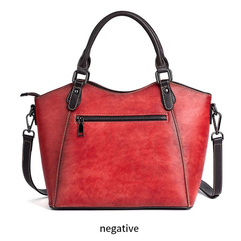 Cowhide Women's Tote Bag Vintage Deer Pattern Genuine Leather Shoulder Bags Luxury Designer High Quality Women Handbag