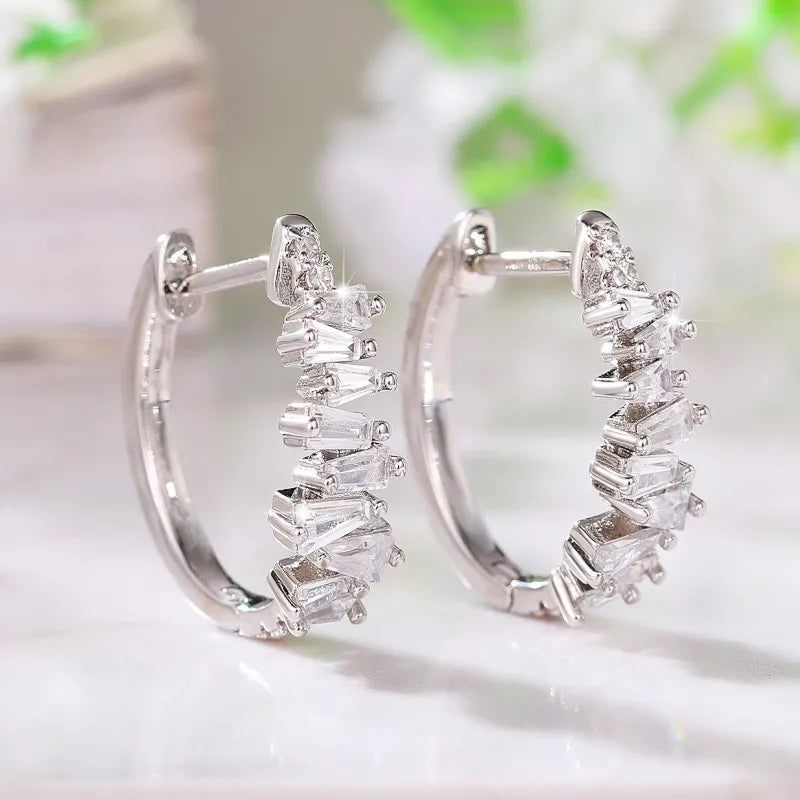 Fashion Irregular Cubic Zirconia Hoop Earrings for Women Simple Versatile Daily Wear Earrings Temperament Girls Jewelry