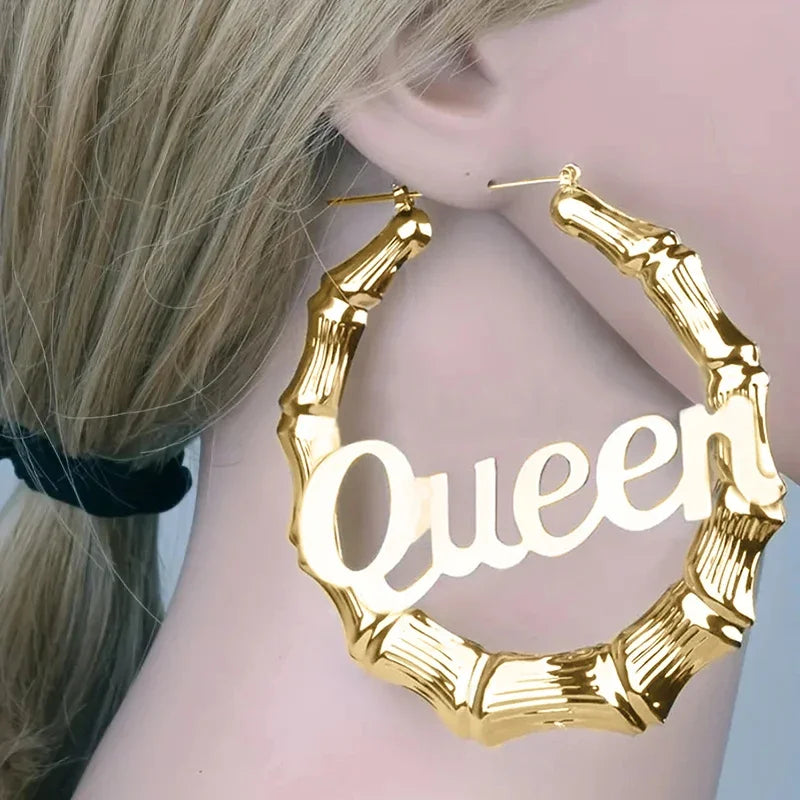 Hyperbole Queen Big Hoop Earrings for Women Hip Hop Rock Girl Personality Earrings Y2K Accessories Cocktail Party Jewelry - EUFASHIONBAGS