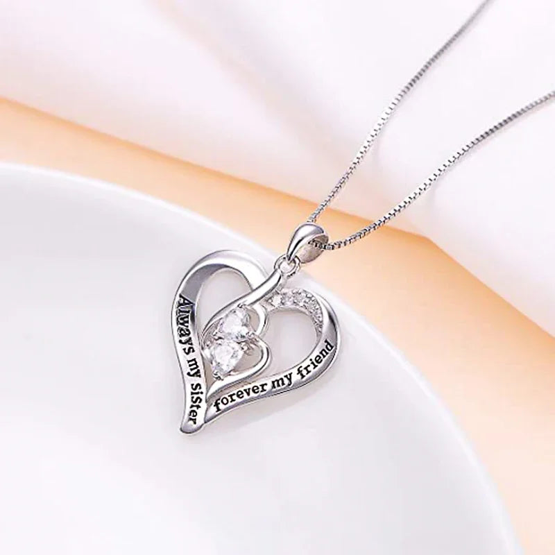 Heart Pendant Necklace for Women Shiny Box Chain Sister Friendship Accessories Sweet Versatile Neck Jewelry Hot - EUFASHIONBAGS