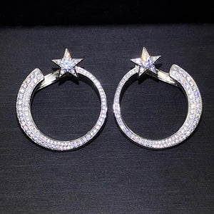 Big Circle Star Stud Earrings Full with Bling Bling Cubic Zircon Statement Earrings for Women Temperament Female Jewelry