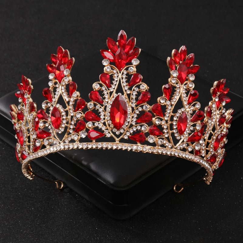 Baroque Gold Color Red Crystal Tiaras And Crowns Rhinestone Bridal Diadem Crown Tiara For Women Wedding Hair Accessories Jewelry - EUFASHIONBAGS