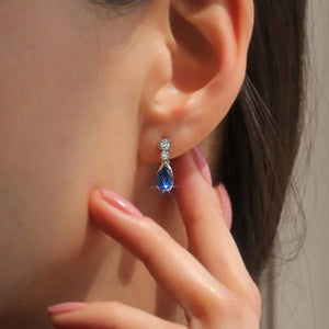 Exquisite Female Dangle Earrings with Waterdrop Blue Cubic Zirconia Simple Elegant Accessories for Women Fashion Jewelry