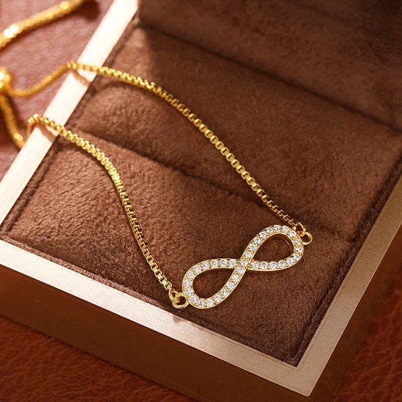 Trendy Simple Box Chain Bracelet Female Engagement Accessories Fashion Women Gold Color Bright Zirconia Hand Jewelry