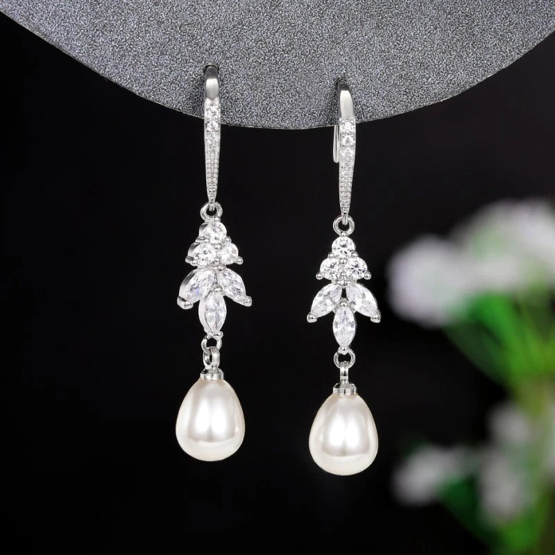 Beige Imitation Pearl Dangle Earrings for Women Temperament Ear Accessories Wedding Party Trendy Jewelry Gifts