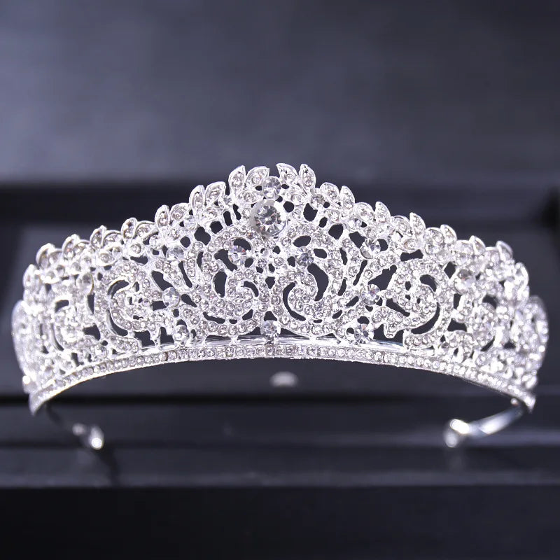 Luxury Silver Color Crystal Pearls Bridal Tiaras Crown Baroque Rhinestone Pageant Diadem Bride Headband Wedding Hair Accessories - EUFASHIONBAGS