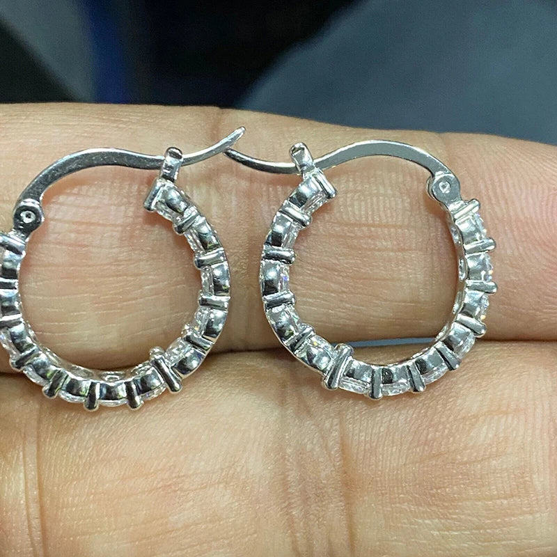 Women Silver Color Hoop Earrings with Shiny Round Zirconia Fashion Graceful Lady Daily Accessories Trendy Jewelry