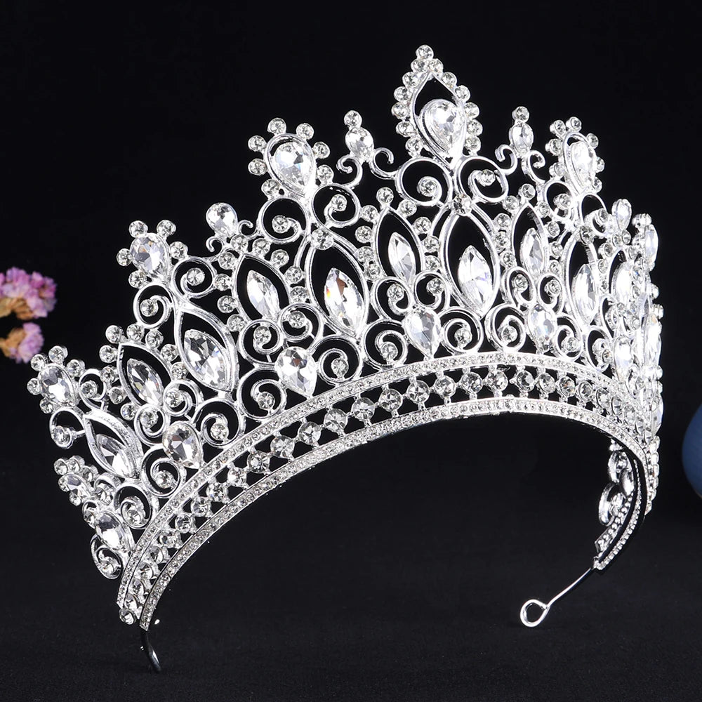 Baroque Royal Queen Crystal Wedding Crown Large Diadem Banquet Tiaras for Party Pageant Diadema Bridal Hair Jewelry Accessories - EUFASHIONBAGS