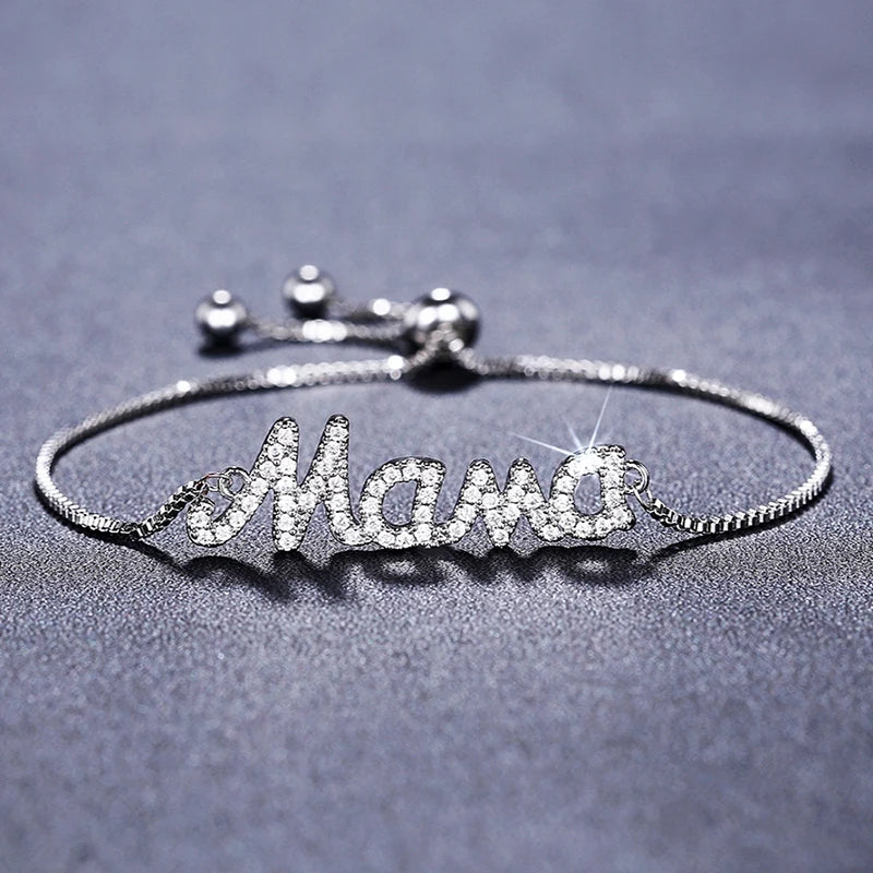 Letter Mama Bracelet for Women New Exquisite Mother's Day Gift Brilliant Cubic Zirconia Simple and Luxury Hand Jewelry - EUFASHIONBAGS