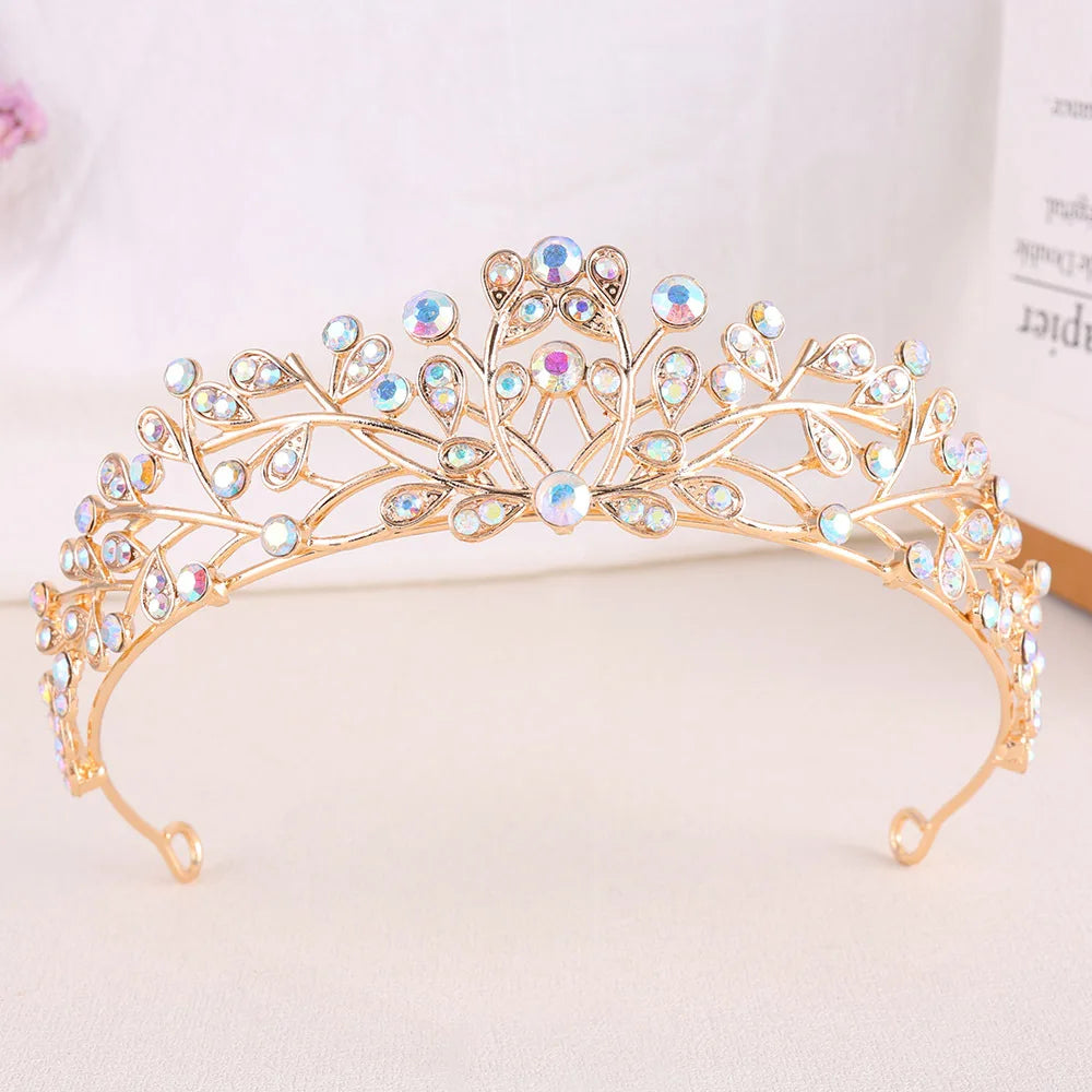 Classic Baroque AB Color Crystal Crown for Women Elegant Delicate Alloy Tiara Hair Band Banquet Party Princess Headdress Jewelry - EUFASHIONBAGS