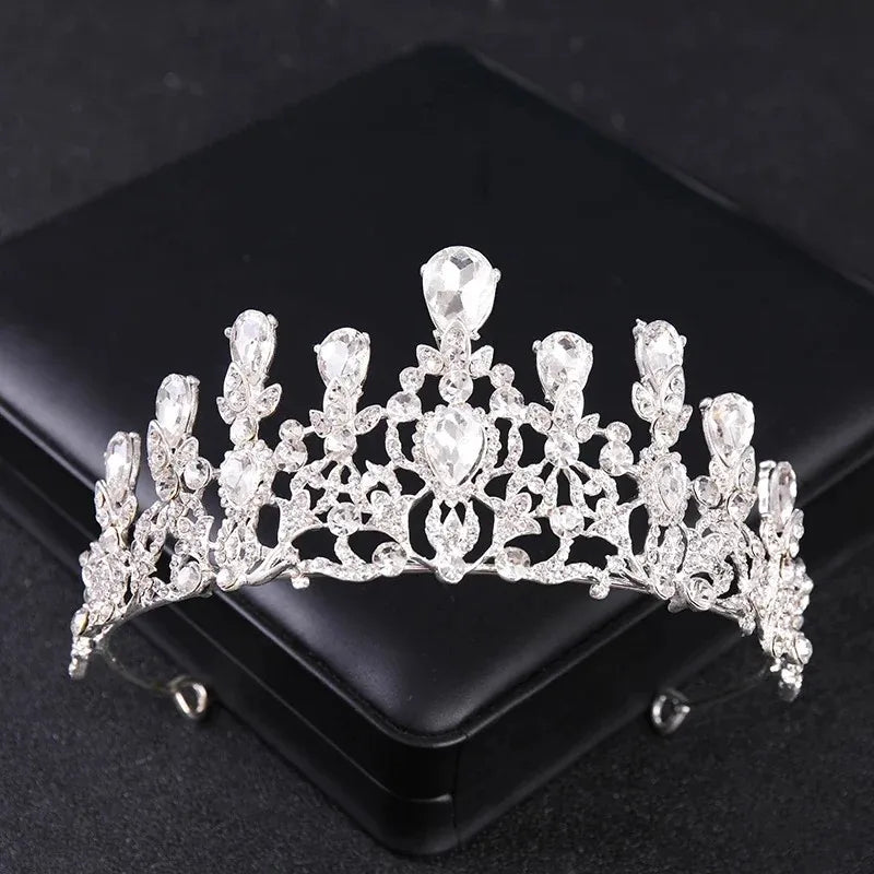 Luxury Silver Color Crystal Pearls Bridal Tiaras Crown Baroque Rhinestone Pageant Diadem Bride Headband Wedding Hair Accessories - EUFASHIONBAGS