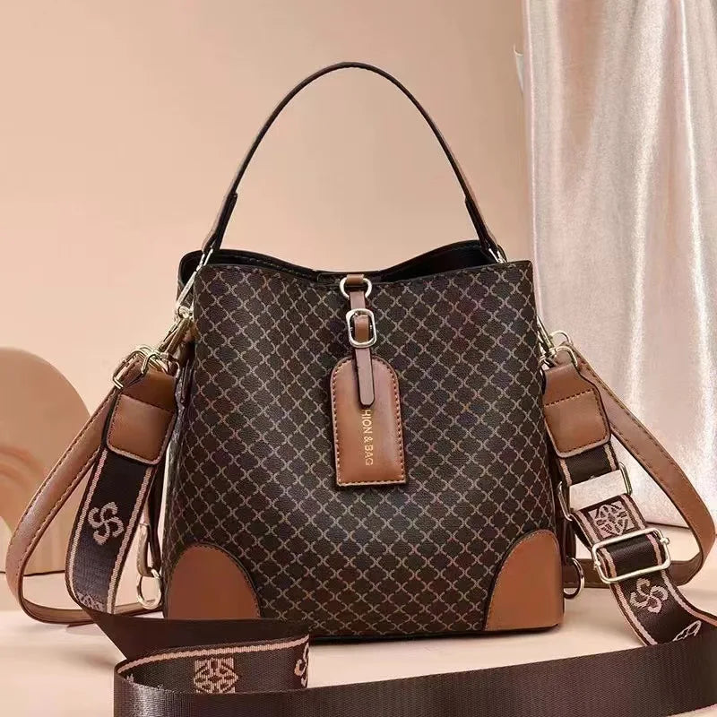 Fashion Women's Bag New Large Capacity Luxury Designer Grid Pattern Shoulder Bags PU Leather Female Handbag