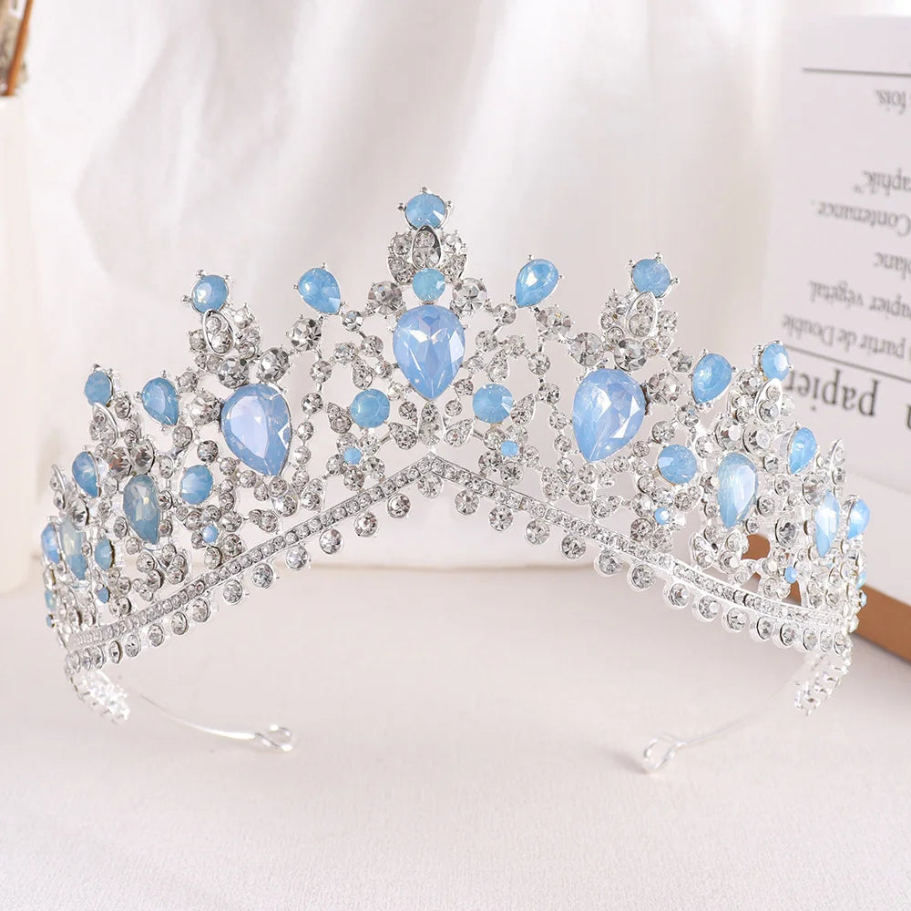 Baroque Luxury Silver Color Green Crystal Bridal Crowns Tiara Rhinestone Diadem Tiaras for Bride Headbands Wedding Accessories - EUFASHIONBAGS