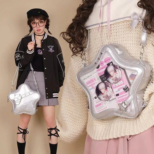 Star Silver Ita Bags Backpack Women Lolita Transparent  Shoulder Crossbody Bags Sweet Cute Y2k Backpacks