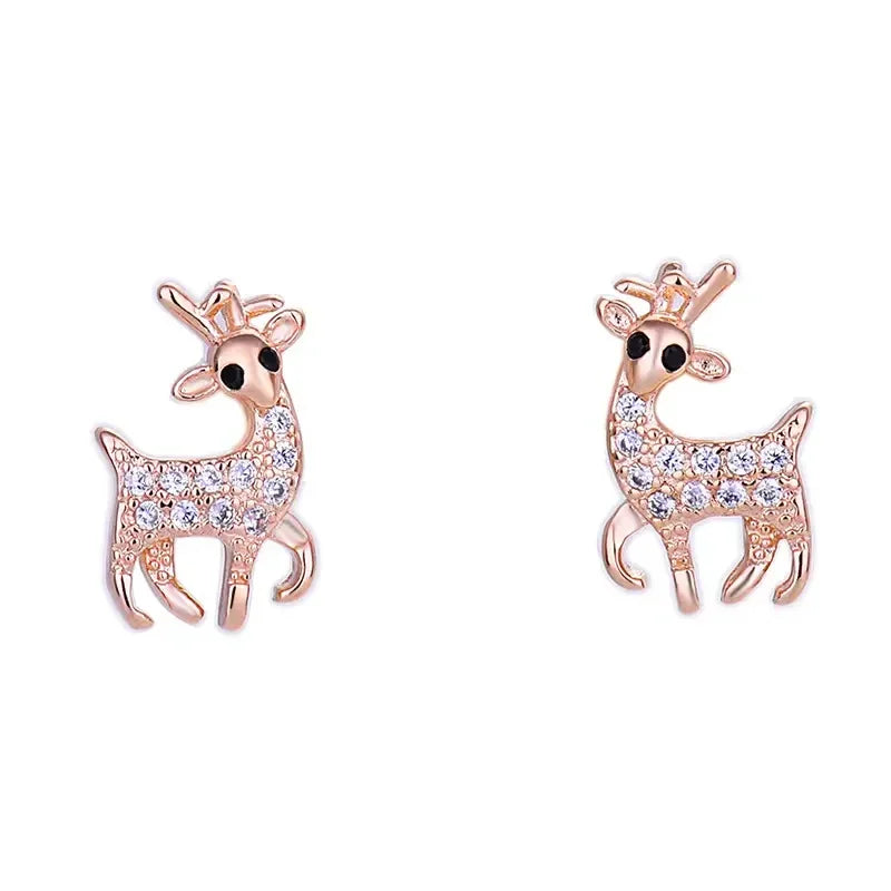 Cute Deer Animal Stud Earrings for Women Silver Color/Rose Gold Color Newly Designed Christmas Earrings Nice Gift Jewelry