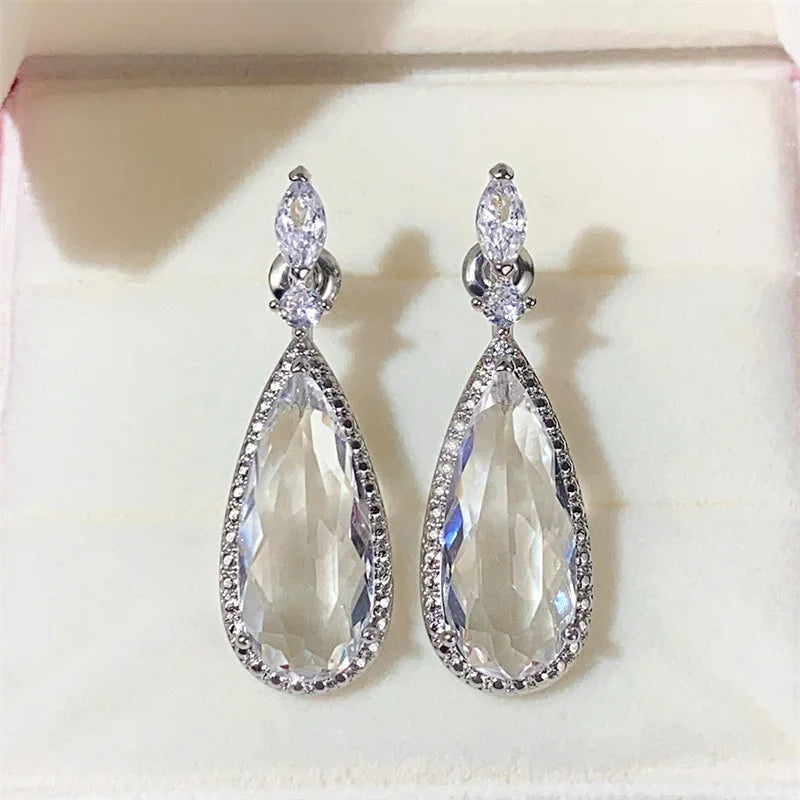 Charming Water Drop Purple CZ Drop Earrings for Women Luxury Bridal Wedding Jewelry Lady's Earrings