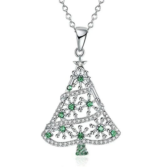 Creative Christmas Tree Necklace with Green Cubic Zirconia Exquisite Women Necklace for Christmas Party Jewelry - EUFASHIONBAGS