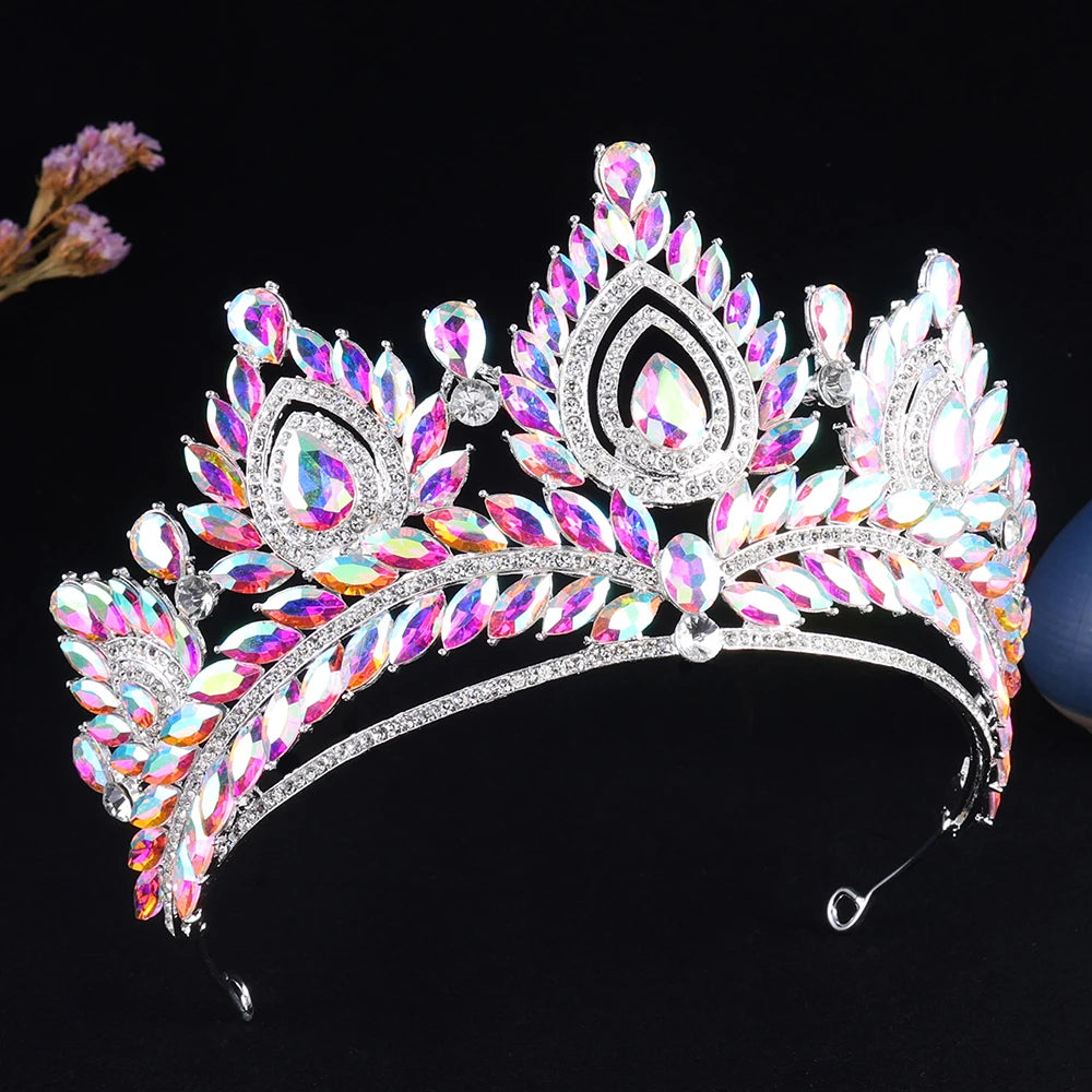 Baroque Big Forest AB Color Crysatl Bridal Tiara Crown Banquet Wedding Diadem Headband Princess Party Costume Hair Dress Jewelry - EUFASHIONBAGS