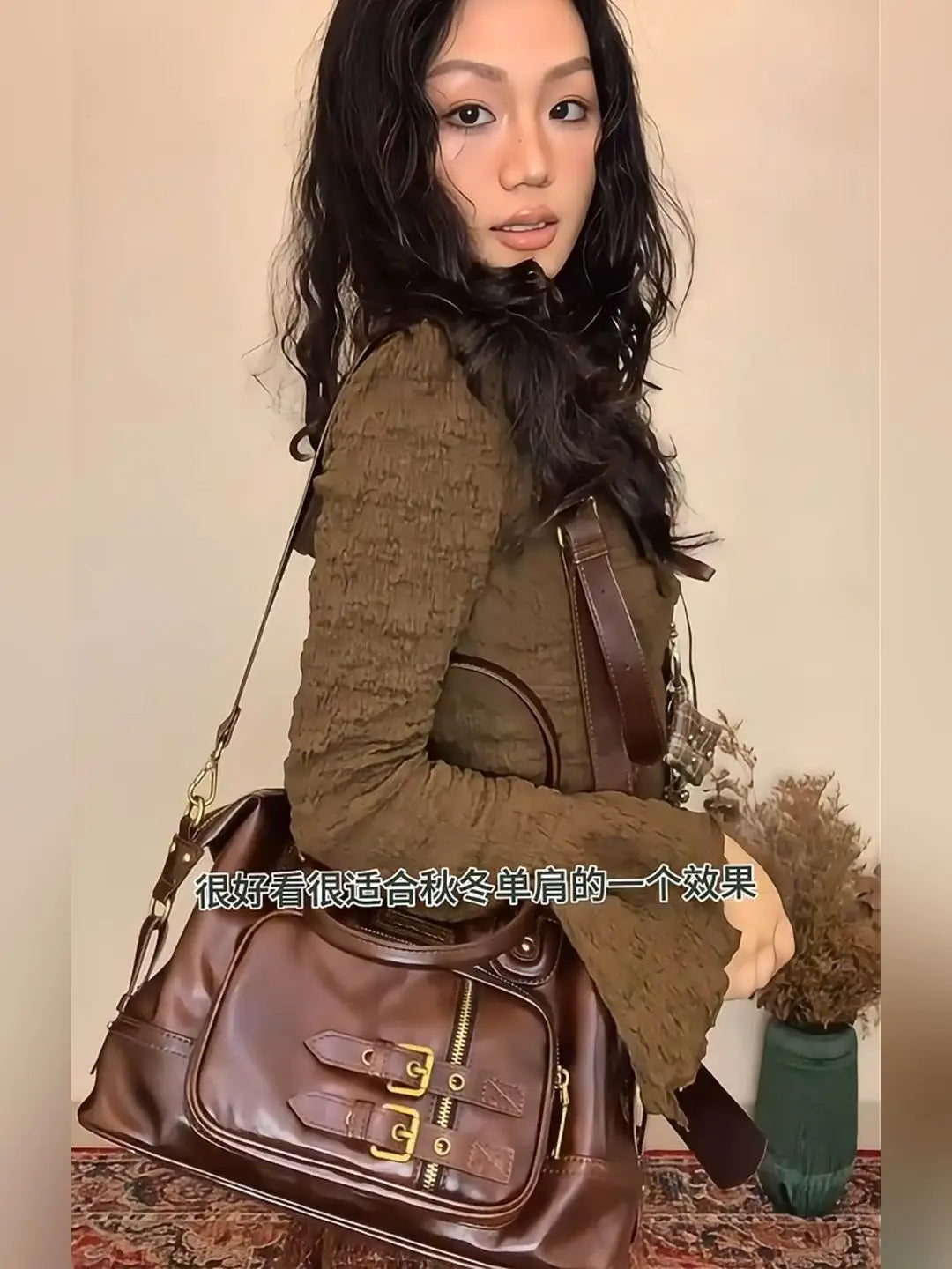 Retro Brown Large Purse Women 2025 Vintage Leather Handle Mini Backpacks Ladies Hot Girls Y2k Bags Aesthetic