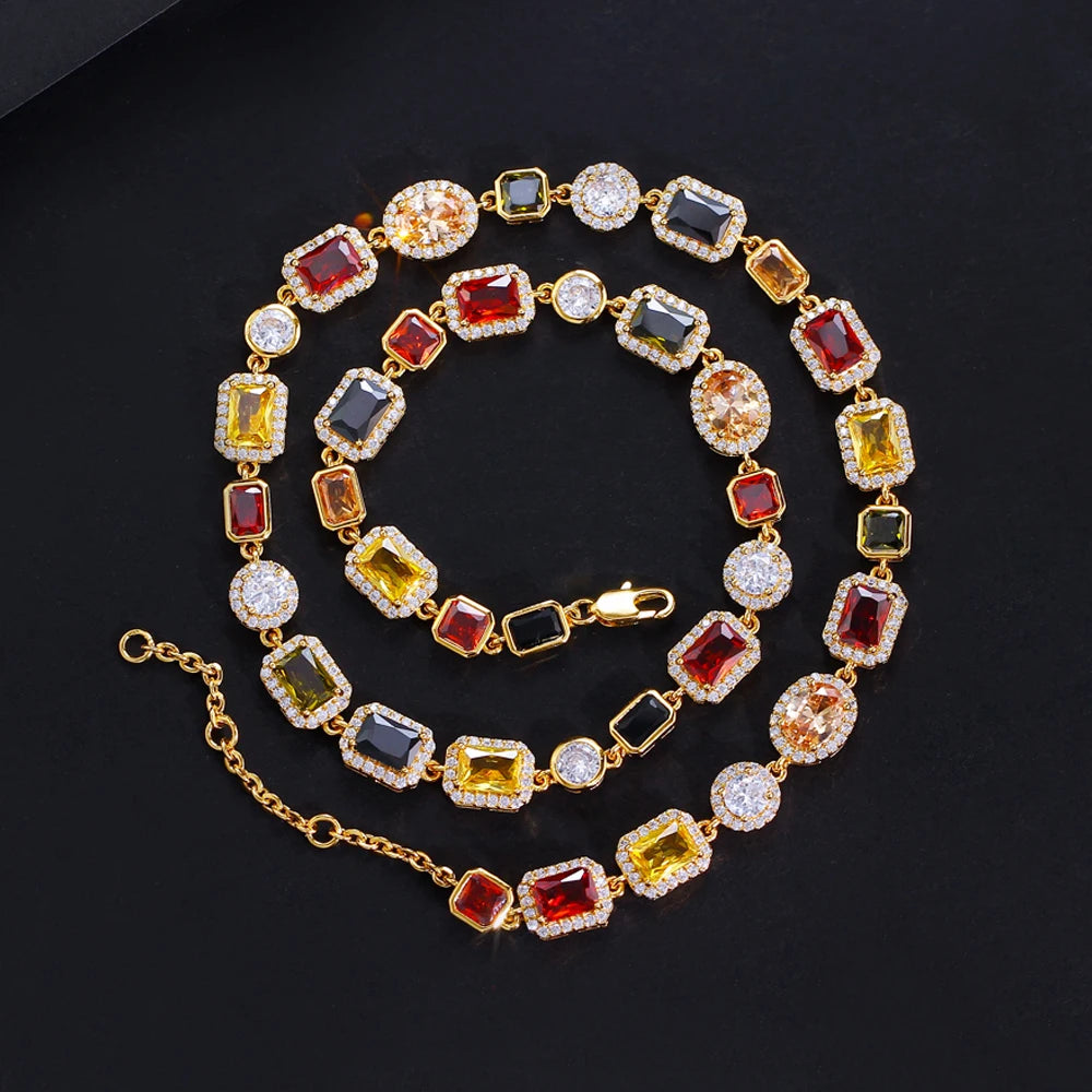 Vibrant Multi Color Cubic Zirconia Irregular Chain Necklace for Women Daily Party Engagement Jewelry Accessory - EUFASHIONBAGS