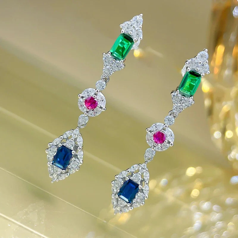 Colorful Cubic Zirconia Drop Earrings Graceful Attractive Party Wedding Jewelry Versatile Appealing Accessories for Women - EUFASHIONBAGS