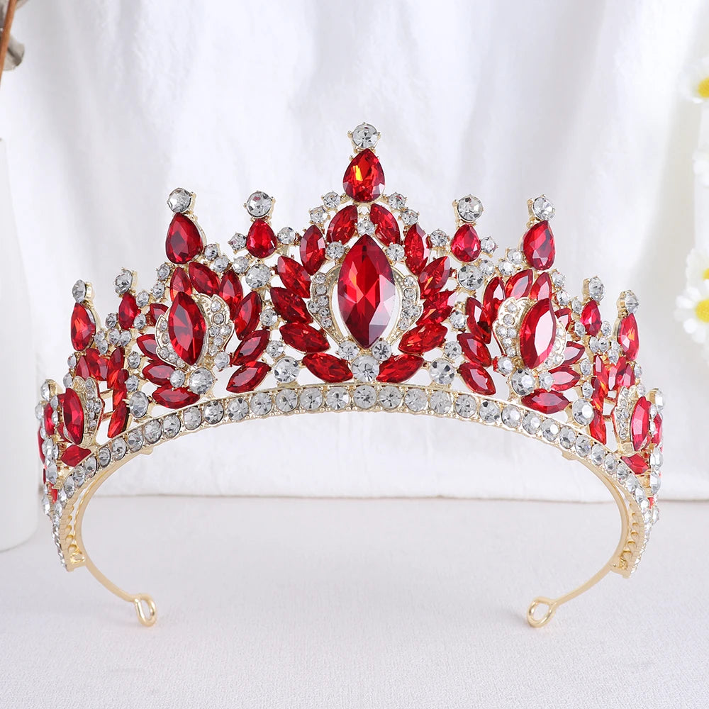 Korean Luxury Water Drop AB Color Crystal Bridal Tiara Crowns Rhinestone Diadem Veil Tiaras Wedding Hair Accessories Headpieces - EUFASHIONBAGS