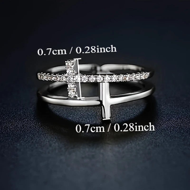 Fashion Double-layer Cross Ring for Women New Popular Finger Accessories with Micro Inlaid Zirconia Versatile Jewelry - EUFASHIONBAGS