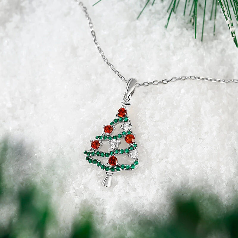 Delicate Christmas Tree Necklace for Female Fashion Party Accessories with Brilliant Zirconia Pendant Exquisite Jewelry