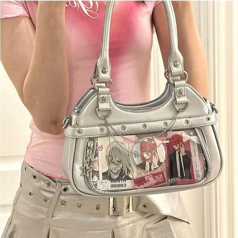 Y2K Women Ita Bags Aesthetic Subculture JK Uniform Crossbody Shoulder Bag Harajuku Moto Style Punk Top Handle Bolso Mujer - EUFASHIONBAGS