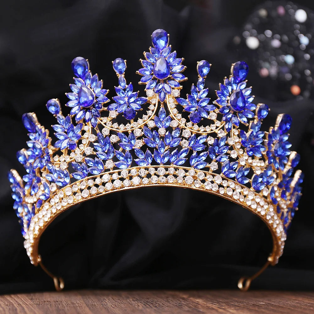 Luxury Big Forest AB Color Crystal Flower Bridal Tiaras Crown Floral Headband Rhinestone Pageant Diadem Wedding Hair Accessories - EUFASHIONBAGS