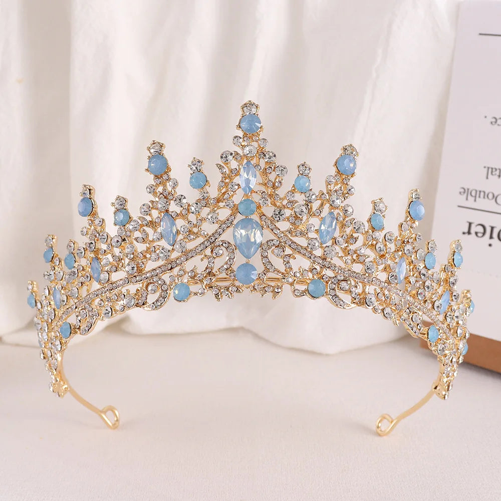 Baroque Princess Queen Opal Crystal Bridal Tiaras Crowns Luxury Elegant Headwear Diadem Wedding Hair Dress Jewelry Accessories - EUFASHIONBAGS