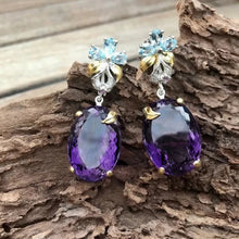 Load image into Gallery viewer, Newly Designed Women Earrings Blue Flower Oval Purple Cubic Zirconia Gorgeous Female Earrings Fancy Gift Trendy Jewelry