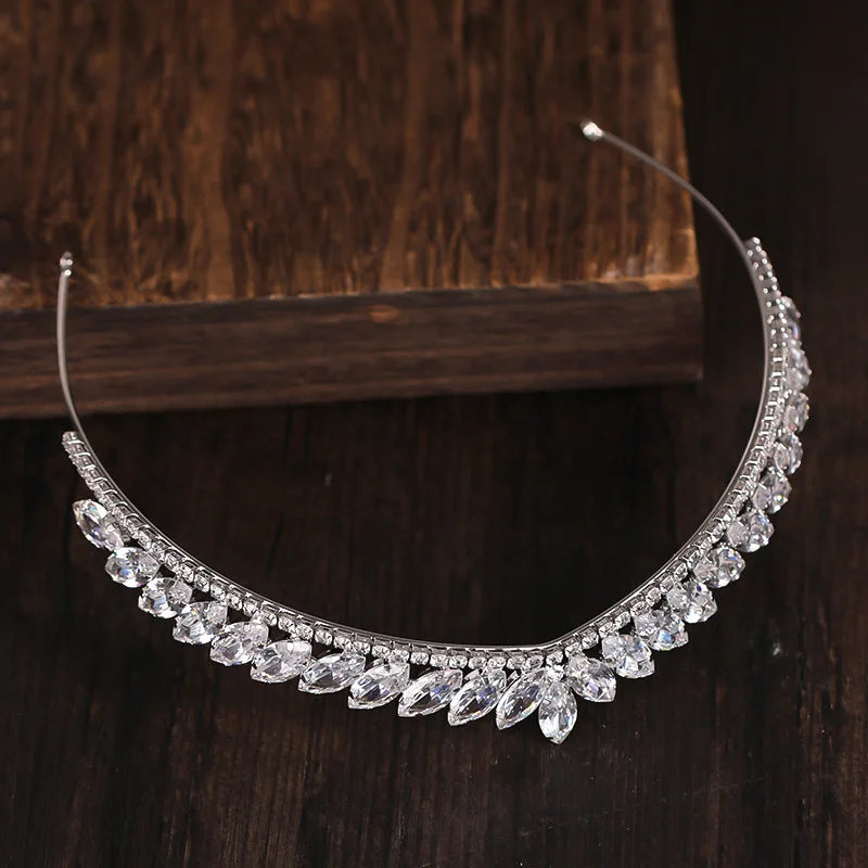 Baroque Luxury Crystal Water Drop Bridal Tiaras Cubic Zirconia Crown Rhinestone Pageant Diadem Headband Wedding Hair Accessories