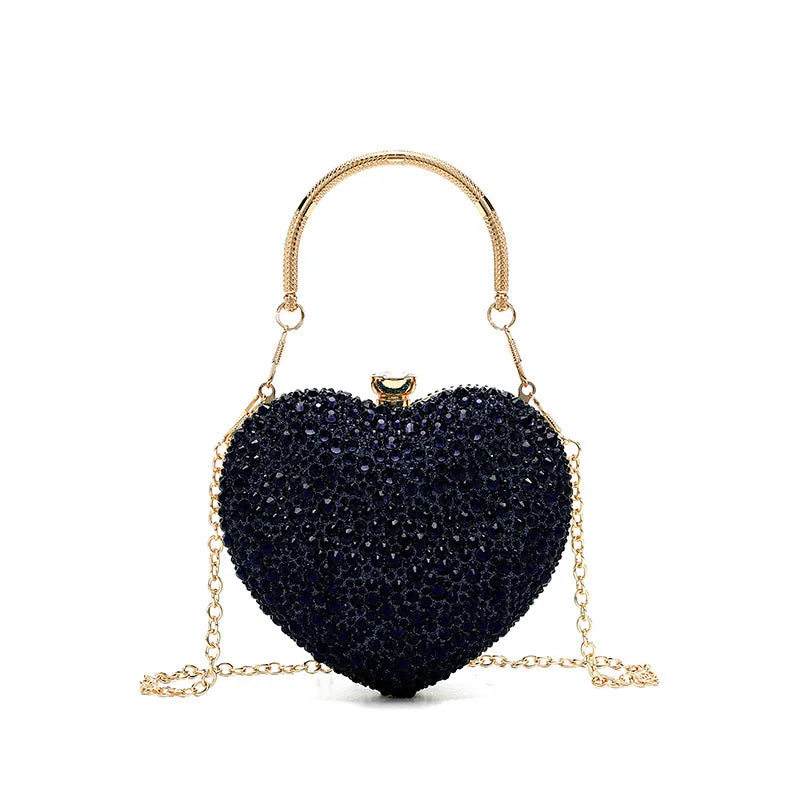 Luxury Diamond Inlay Heart Shape Crystal Clutch Purse Stones Evening Wedding Party Shoulder Bag Handle Rhinestone Mini Handbags