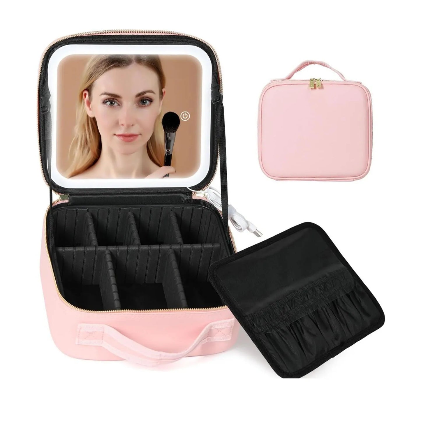 Travel Makeup Bag With LED Lighted Mirror, Makeup Train Case With Adjustable Dividers For Home,Gift,Vacation - EUFASHIONBAGS