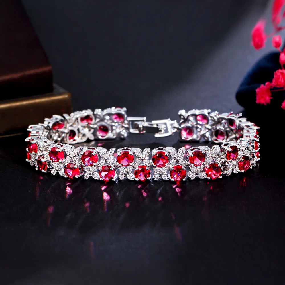 Two Layer Round Cubic Zirconia Elegant Leaf Flower Shape Women Party Evening Wedding CZ Bracelet for Brides - EUFASHIONBAGS