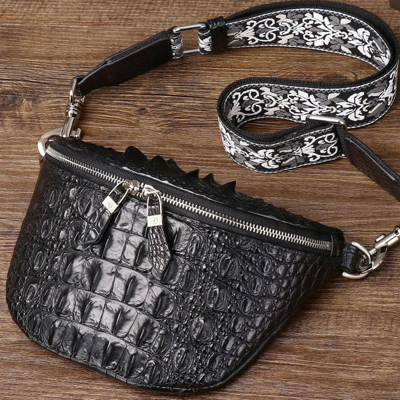 New Genuine leathe lrather bag Crocodile Claw Men's Chest Bag Fashion Men's Bag Outdoor Crossbody Bag Chest Bag black - EUFASHIONBAGS