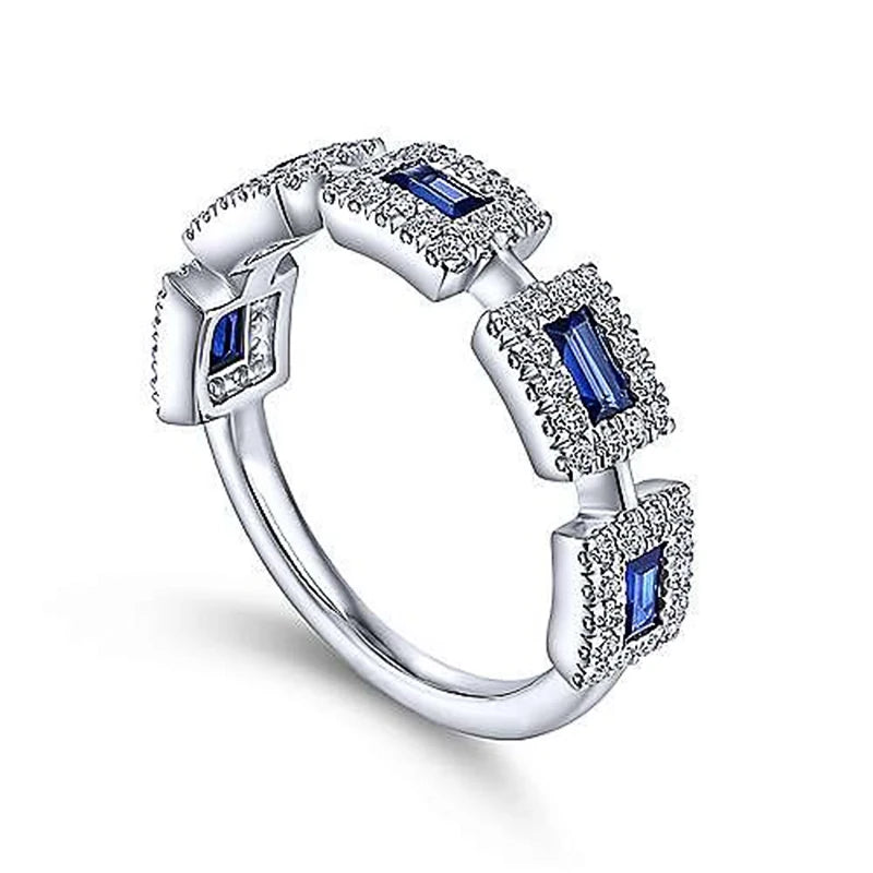 Sparkling White/Blue CZ Finger Ring for Women Geometric Shaped Fashion Luxury Female Rings Exquisite Wedding Band Jewelry